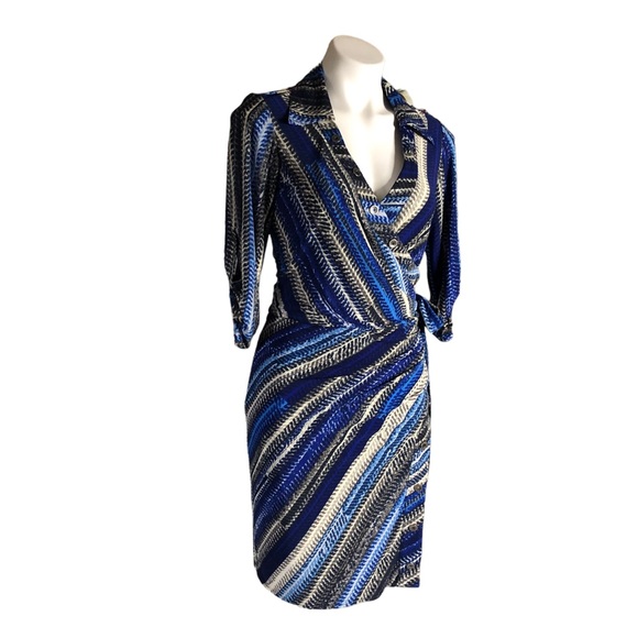 Laundry by Shelli Segal Blue Multicolored Print Jersey Knit Faux Wrap Dress - Picture 4 of 16
